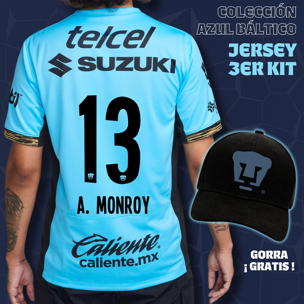 13 Pablo Monroy - Colección Azul Báltico - Jersey Tercer Kit + Gorra de Regalo