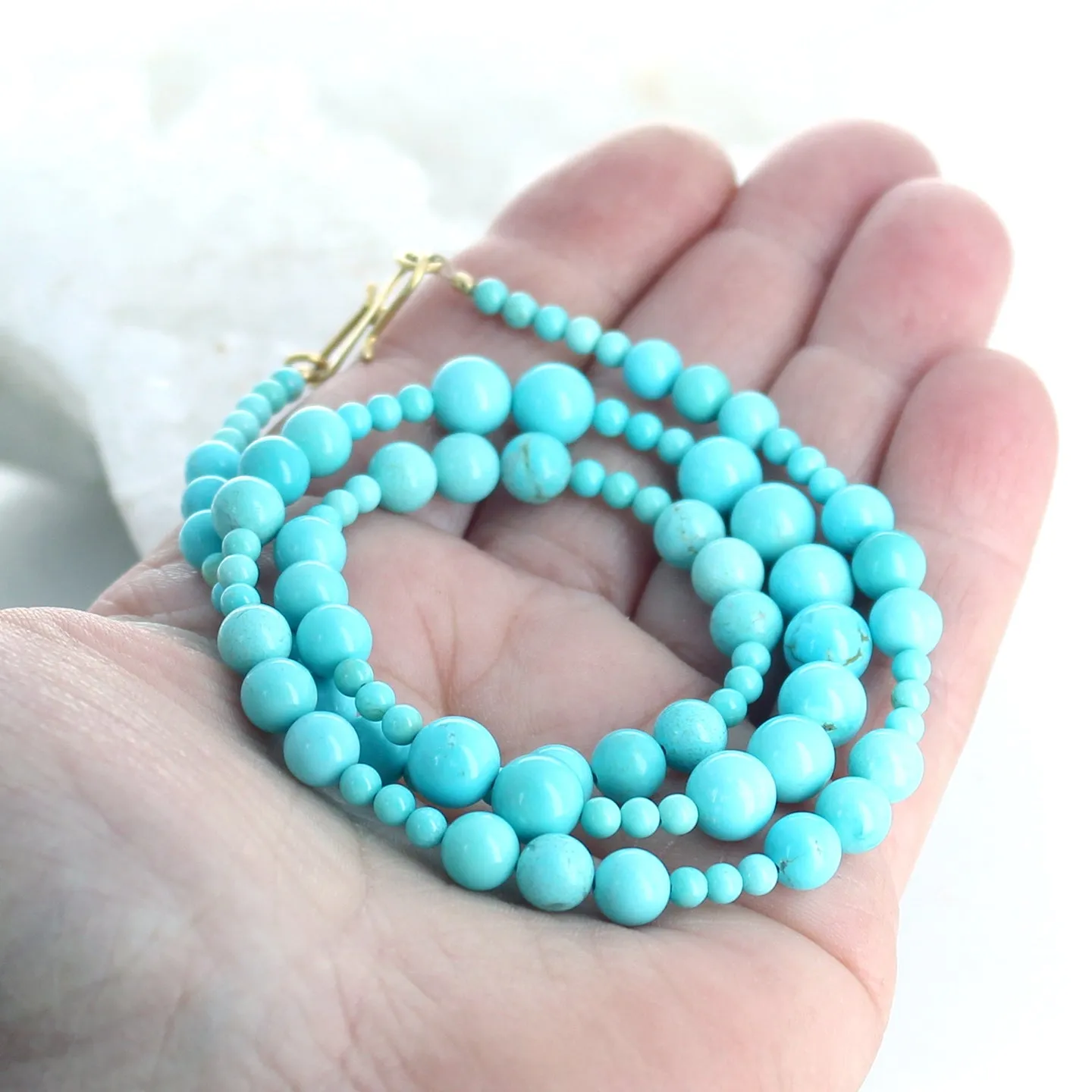 18K Gold Fox Turquoise Beads Necklace Round 3 To 7.5mm Sky Blue 18