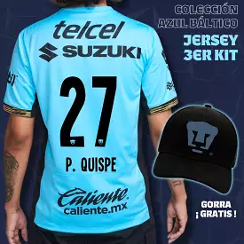 27 Piero Quispe - Colección Azul Báltico - Jersey Tercer Kit + Gorra de Regalo