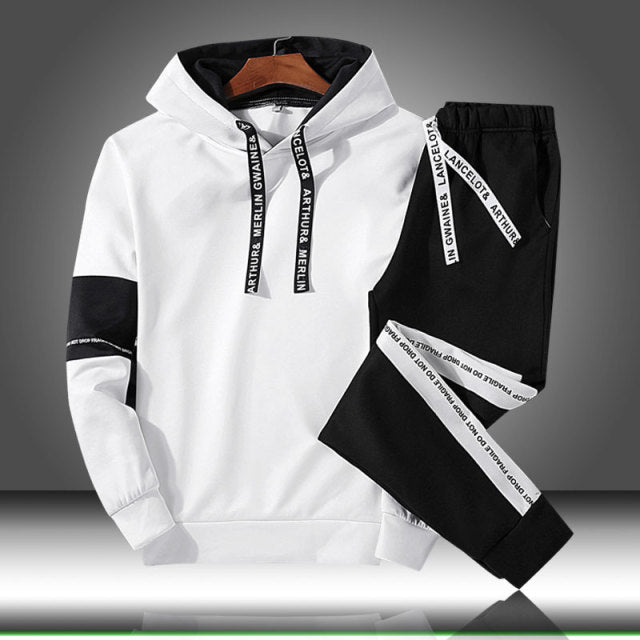 2pc Sets Tracksuit Men Autumn Winter Hooded Sweatshirt Drawstring Outfit Sportswear