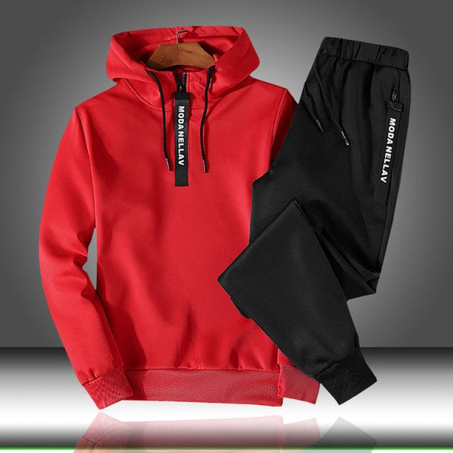 2pc Sets Tracksuit Men Autumn Winter Hooded Sweatshirt Drawstring Outfit Sportswear