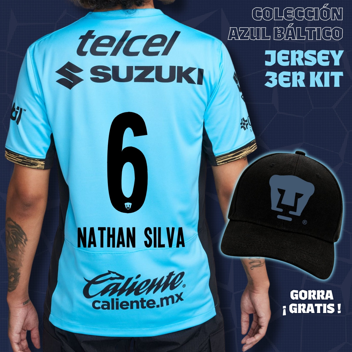 6 Nathanael Da Silva - Colección Azul Báltico - Jersey Tercer Kit + Gorra de Regalo