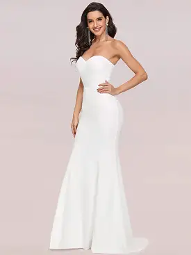 AshoreShop White Elegant Long Wedding Dress Sweep Great Fit Sleeveless Classic Backless