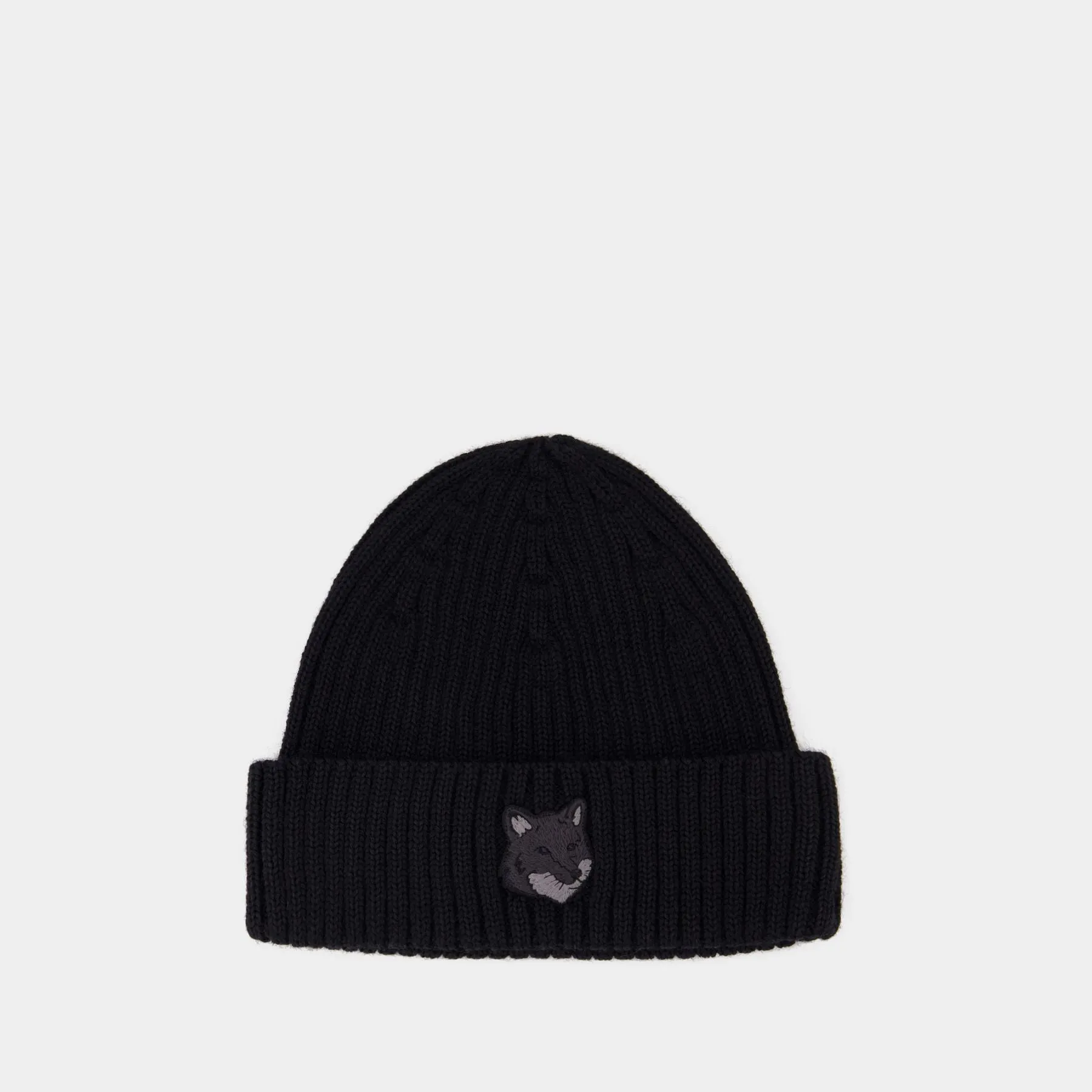 Bold Fox Head Beanie - Maison Kitsune - Wool - Black