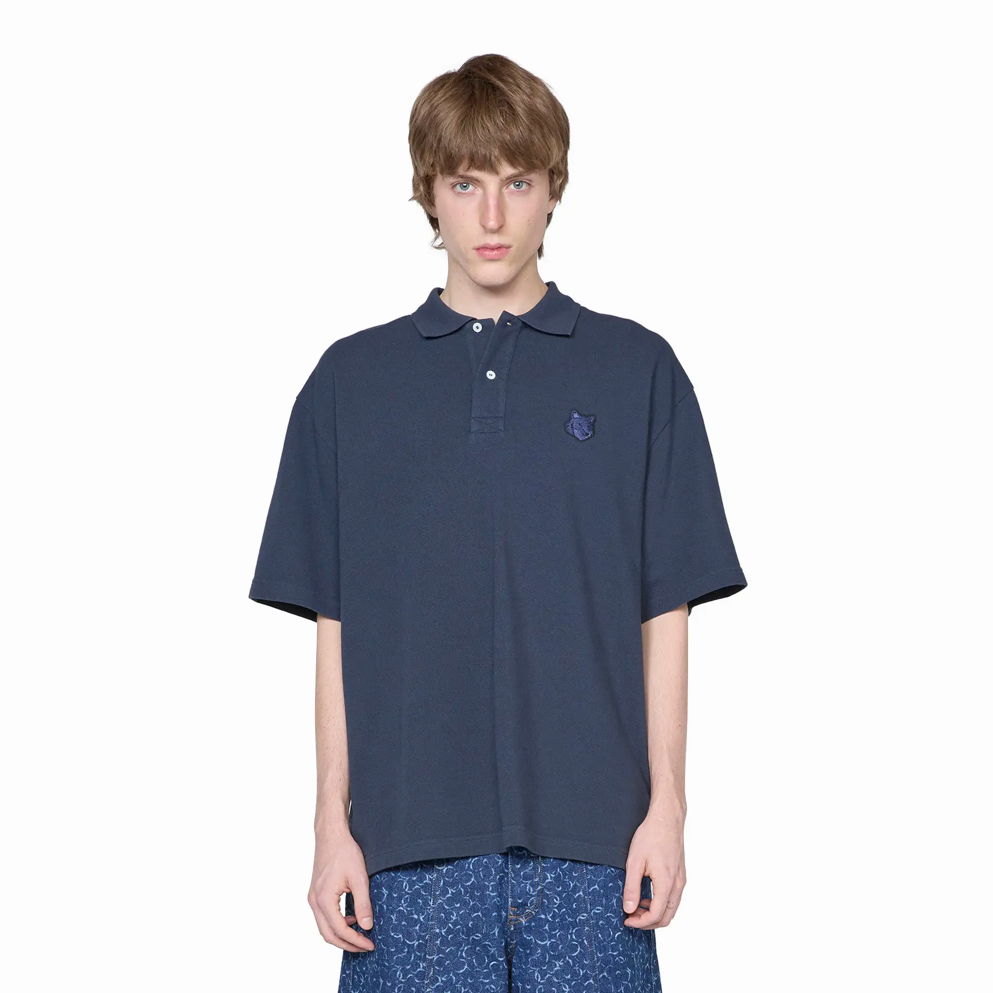 Bold Fox Head Patch Oversize Polo Deep Navy