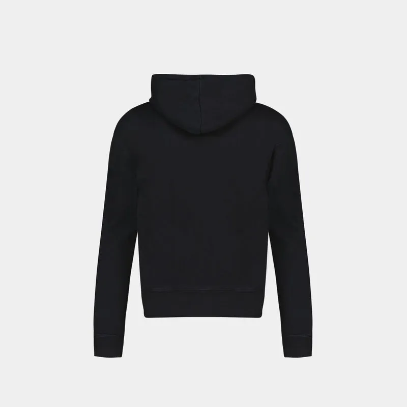 Chillax Fox Patch Classic Hoodie in Black Cotton