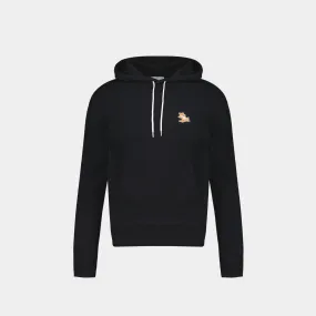 Chillax Fox Patch Classic Hoodie in Black Cotton