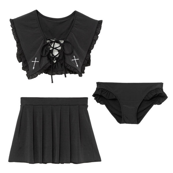 Cross sailor collar swimsuit set