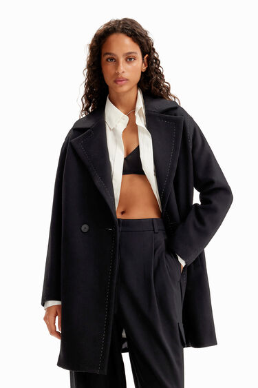 Desigual Stitching Wool Back Coat