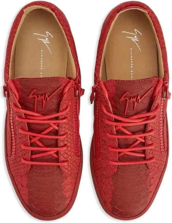 Giuseppe Zanotti Frankie snakeskin-effect low-top leather sneakers Red