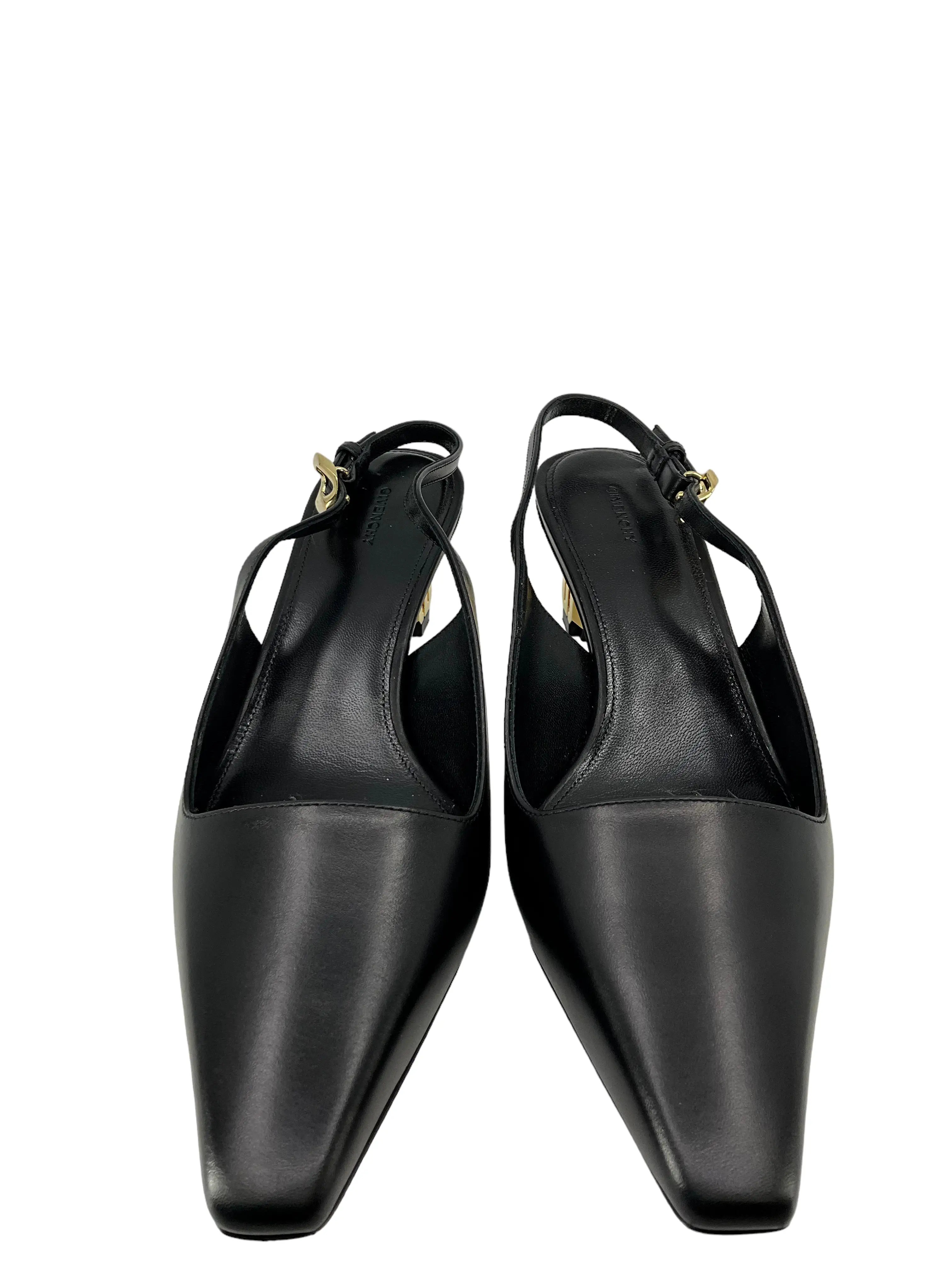 Givenchy G Cube Slingback Pumps in Black Leather Size 6