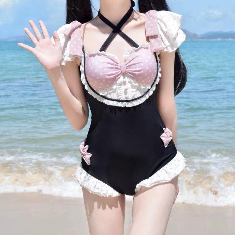 heartbeat girly black pink swimsuit