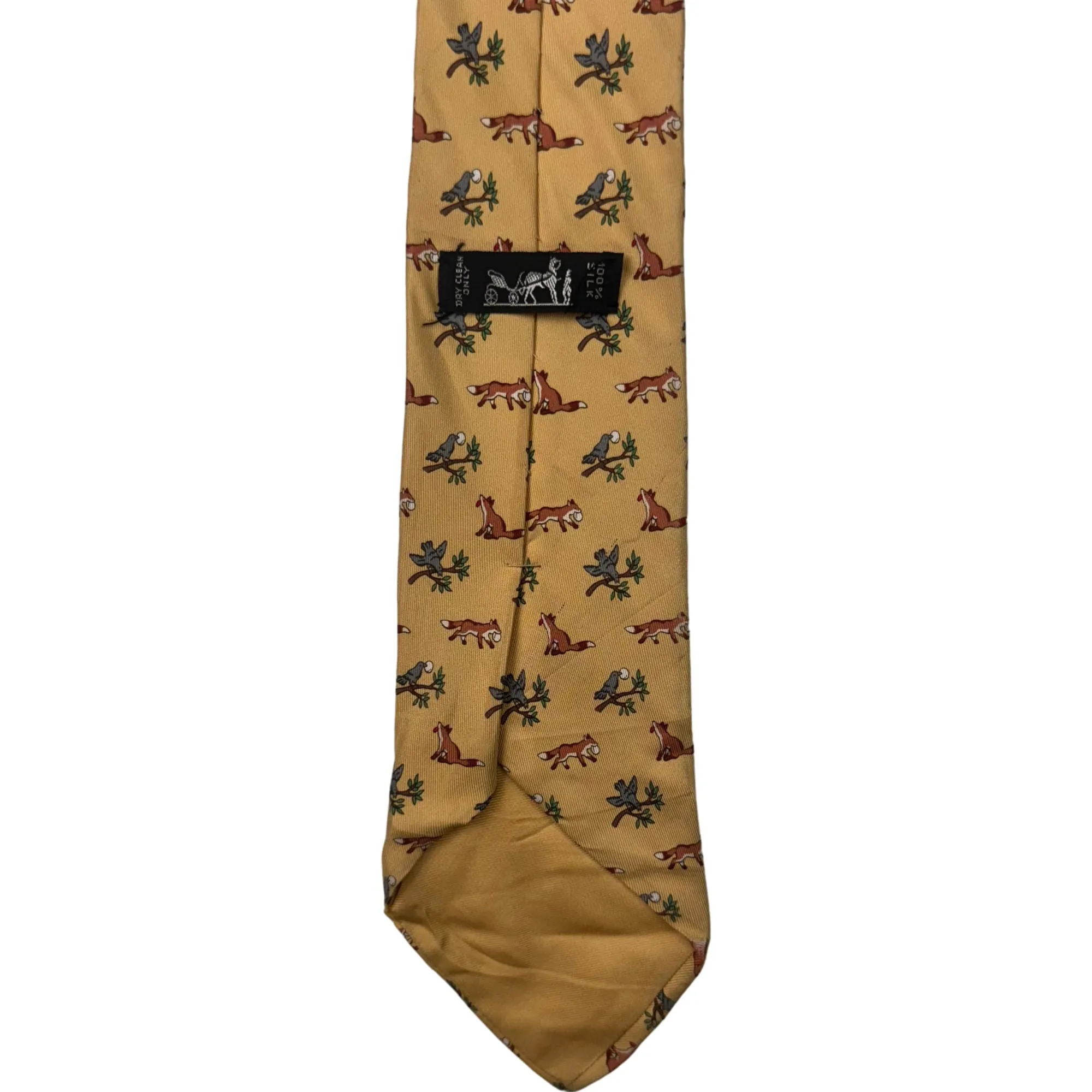 Hermès Paris Fox Bird Silk Tie Yellow