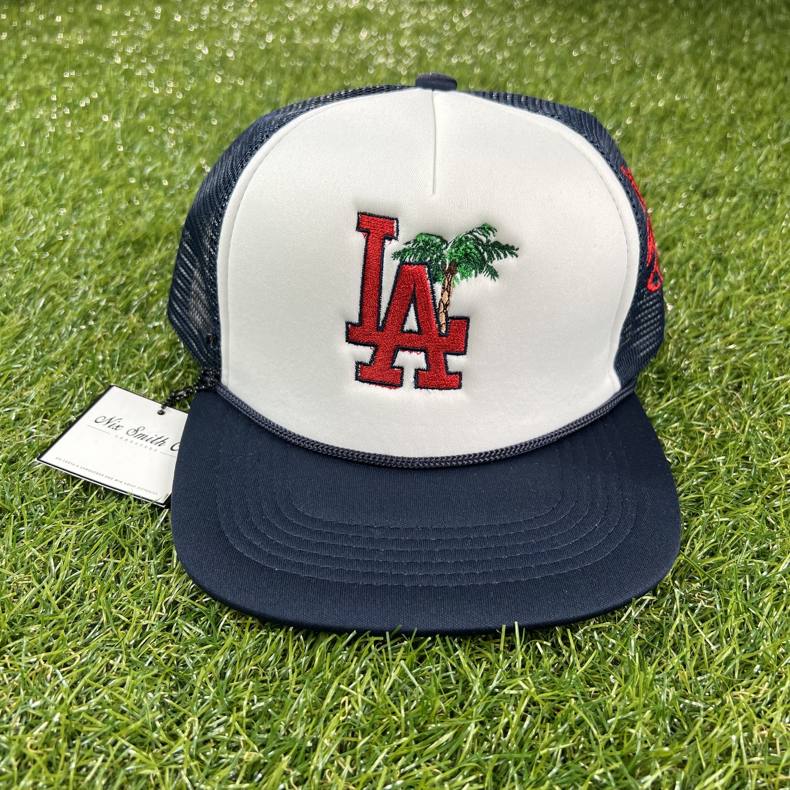 LA Palm Mesh Trucker Hat (Navy/Wte/Red)