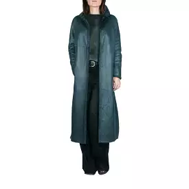 Long Reversible Shearling Coat Teal