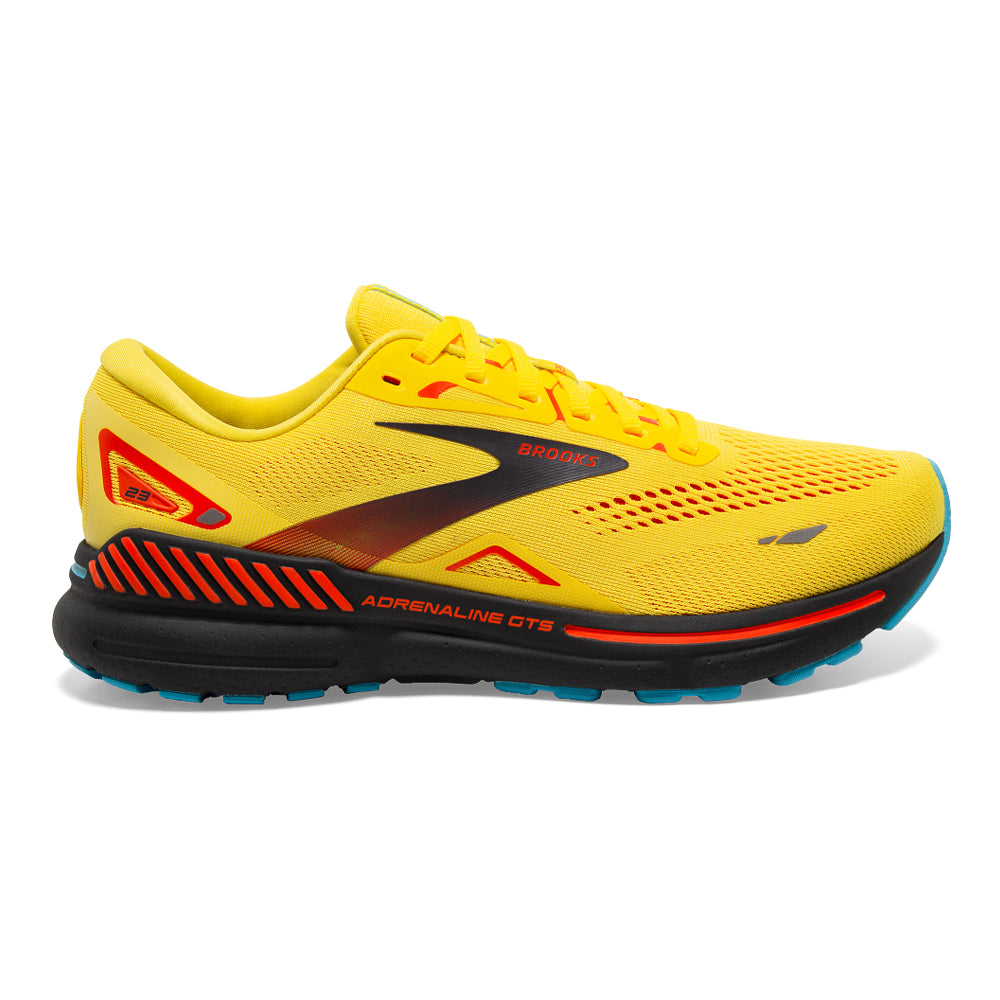 Men's Brooks Adrenaline GTS 23, Yellow/Foraged Iron/Orange, 10 D Medium