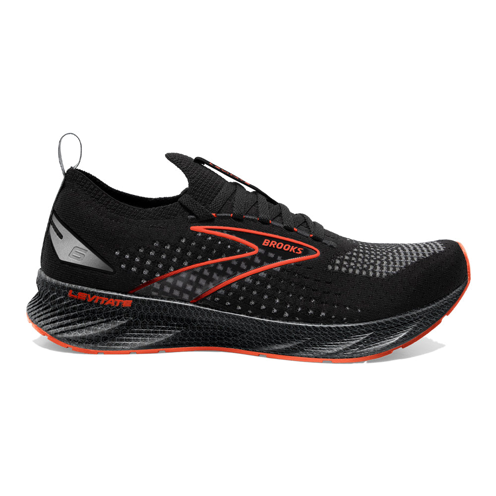 Men's Brooks Levitate StealthFit 6, Black/Spicy Orange, 9 D Medium