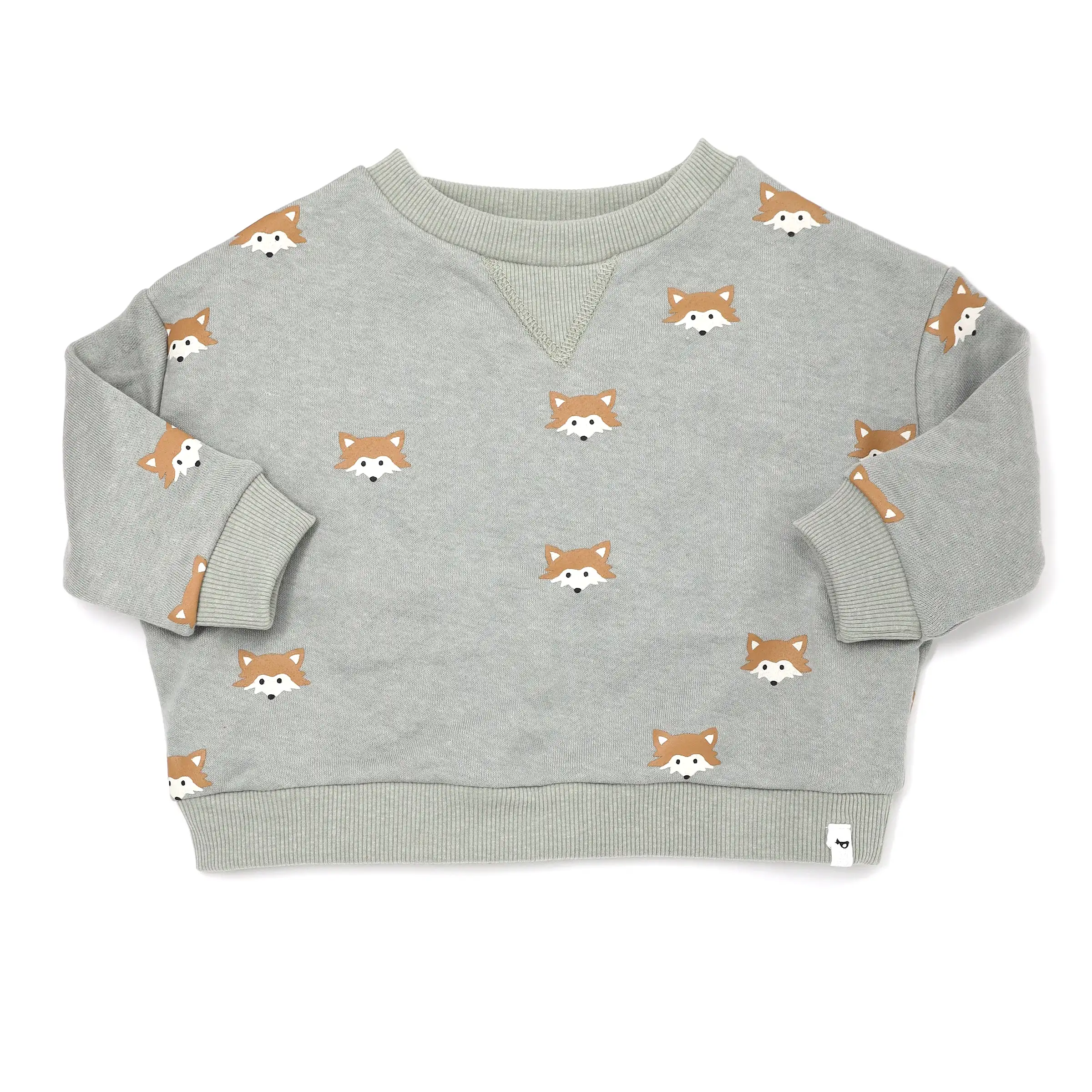 oh baby! Fox Print V Collar Boxy Sweatshirt - Mist Green