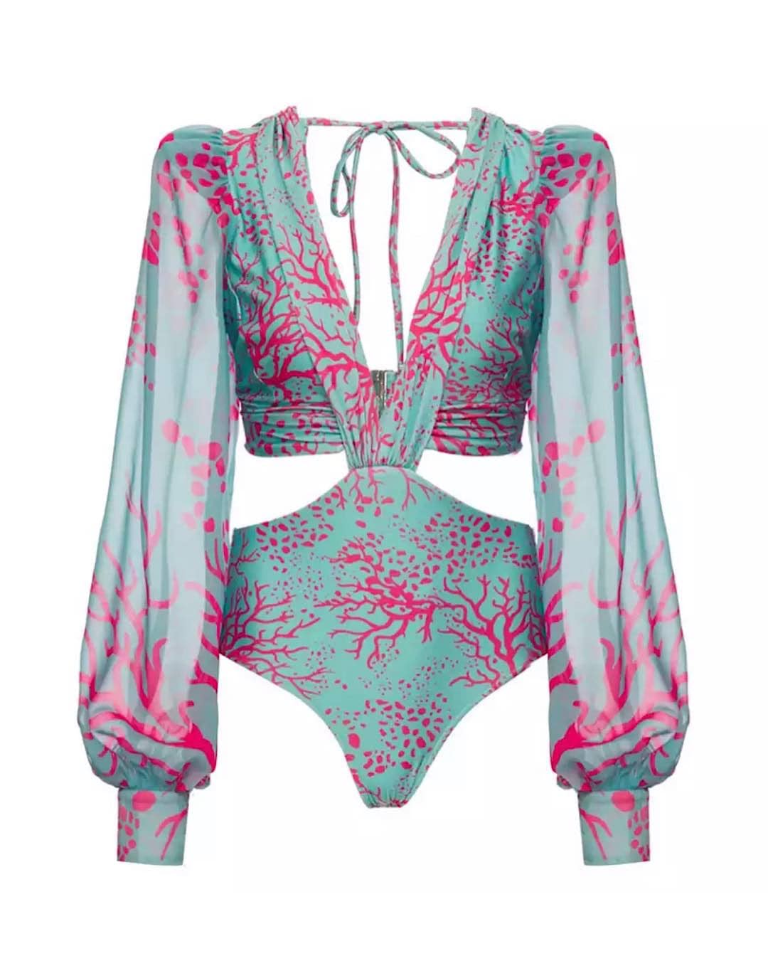 One Piece Long Sleeve Printed Swimsuit