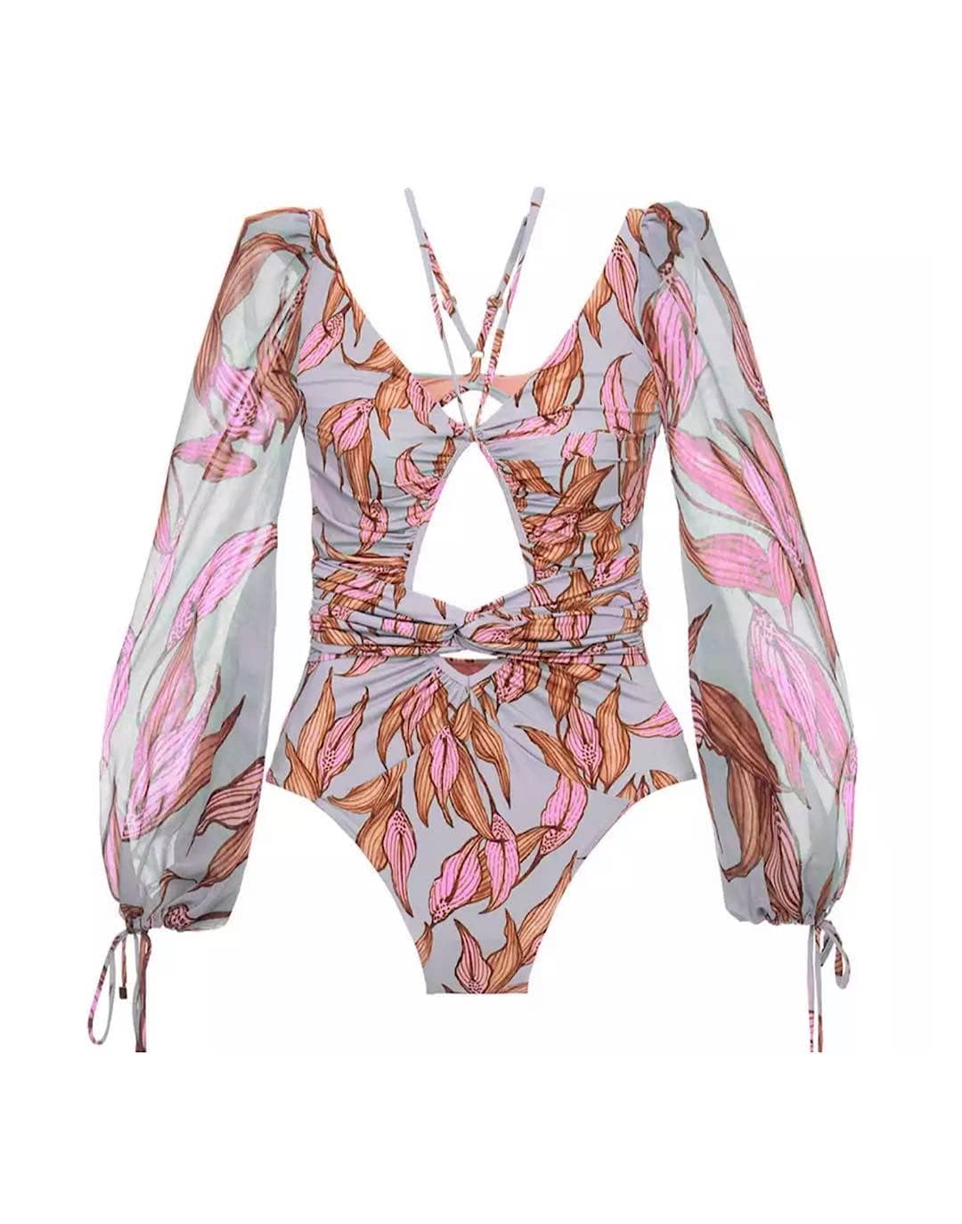 One Piece Long Sleeve Printed Swimsuit