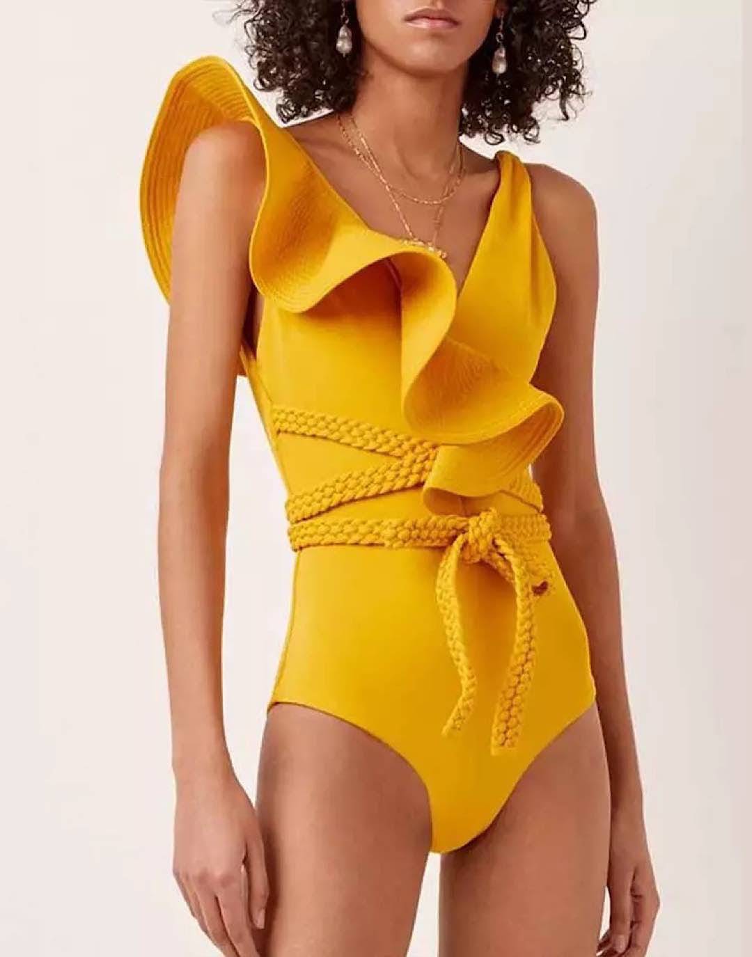 One Piece Ruffle Braid Tied Swimsuit