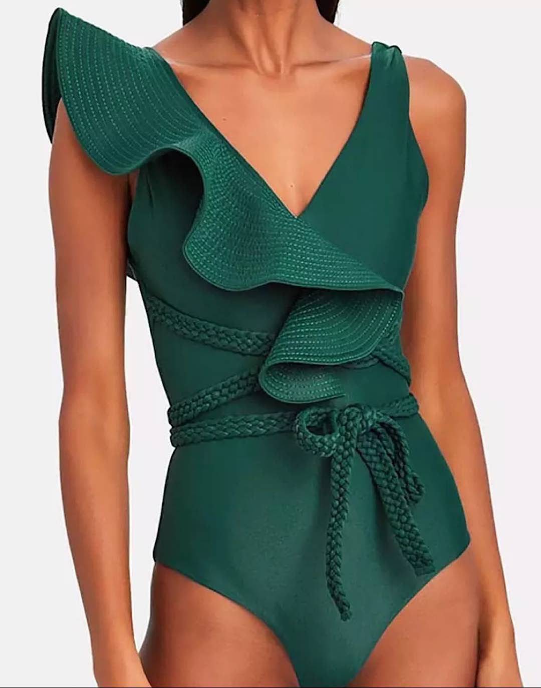 One Piece Ruffle Braid Tied Swimsuit