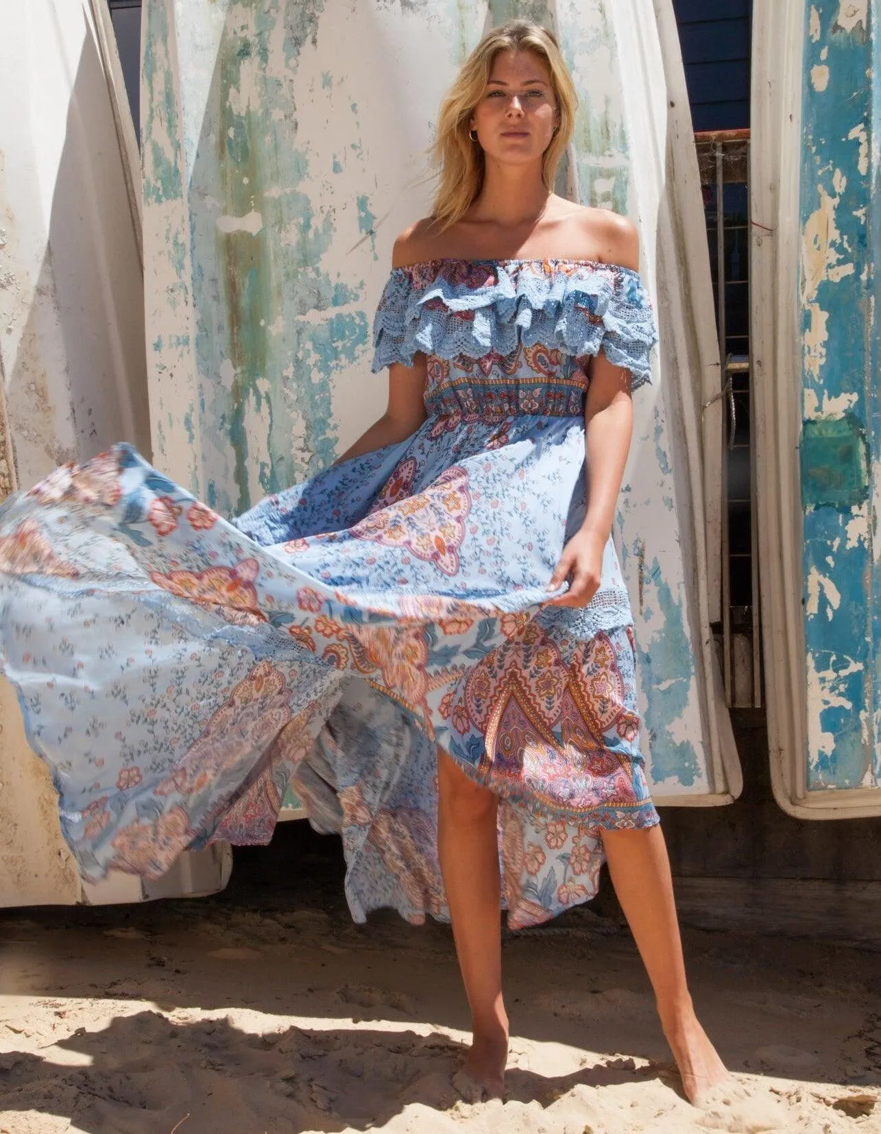 Positano Maxi Dress with lace detail in Frankie Print