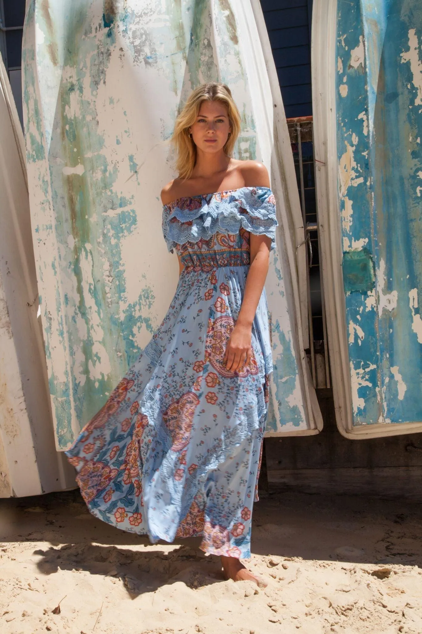 Positano Maxi Dress with lace detail in Frankie Print