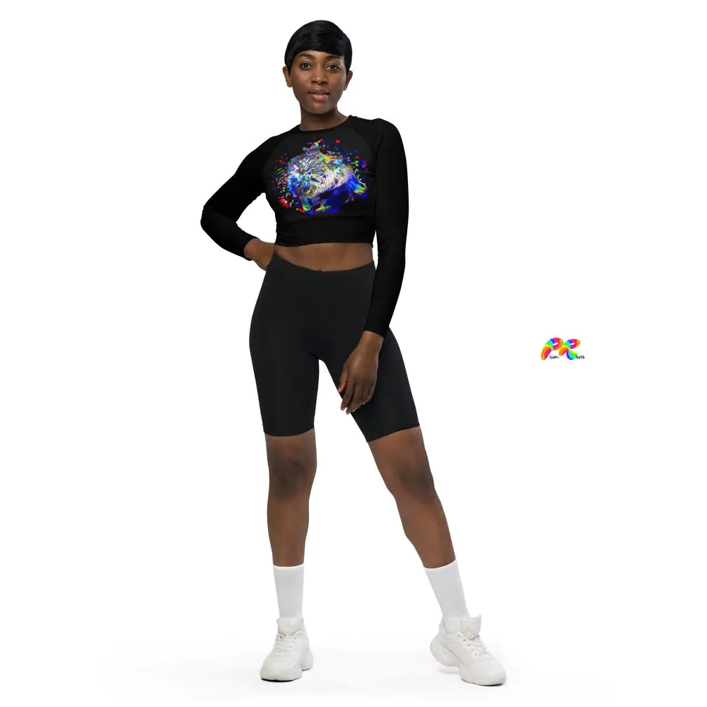 Psychedelic Feline Long Sleeve Crop Top