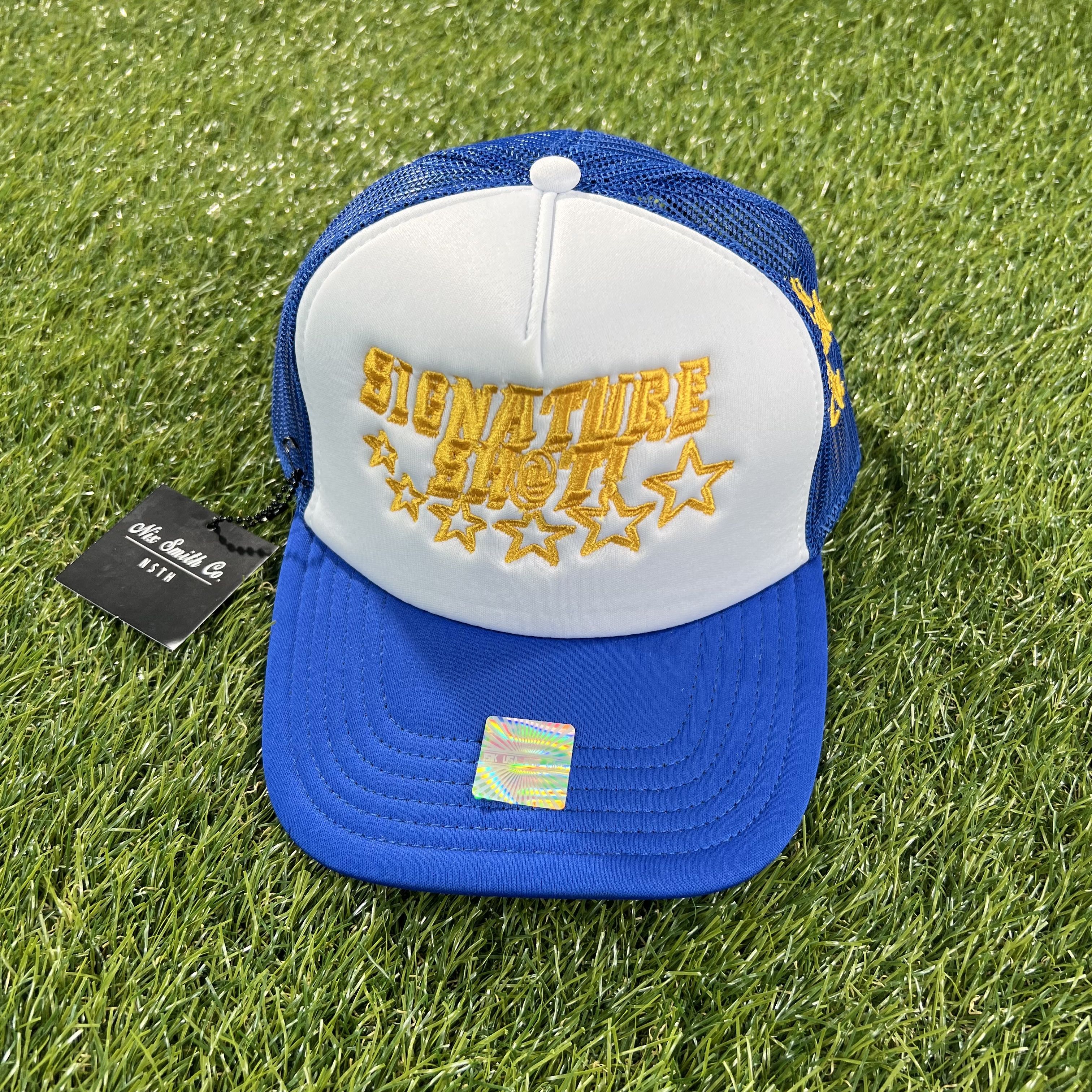 SignatureShot Trucker Hat (Blu/Wte/Gold)