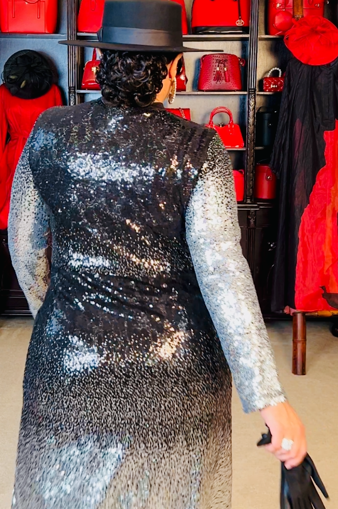 Silver Black Sequin Duster Coat