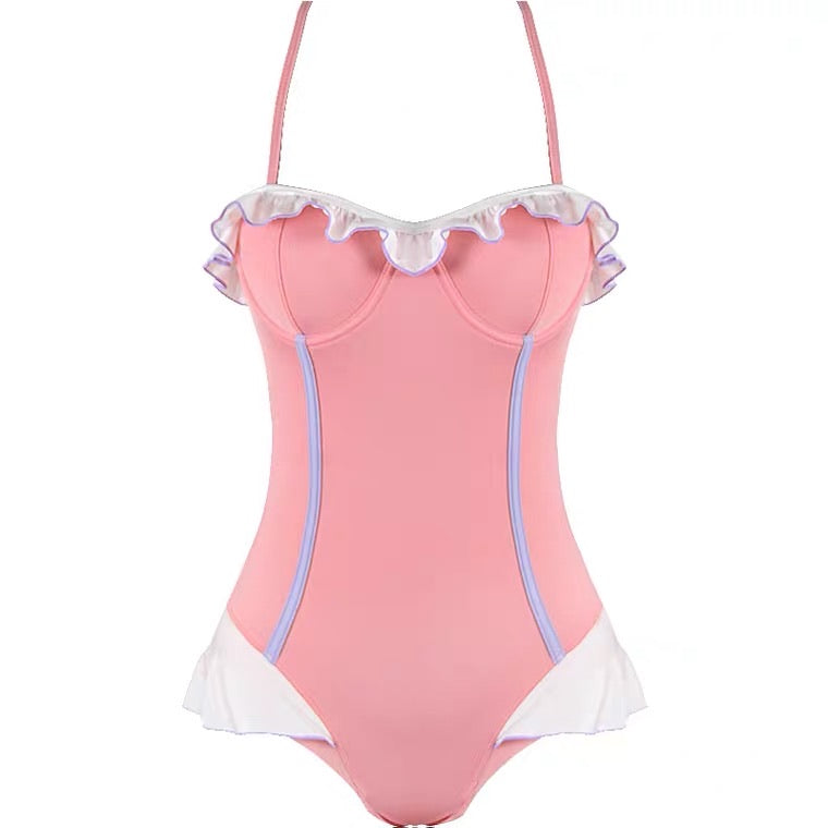 Swimsuit swim wear one piece sweet pink blue