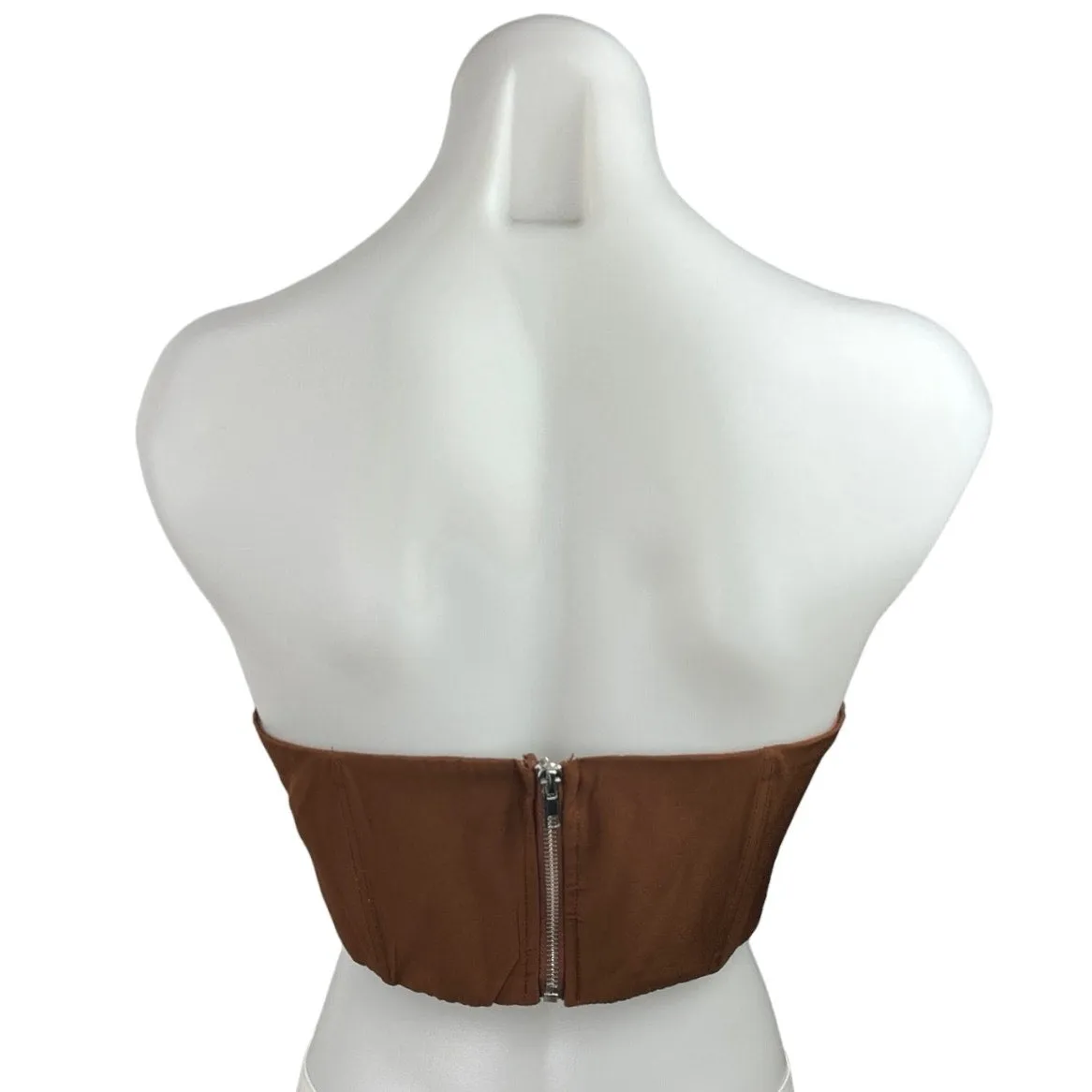 White Fox Women's Brown Strapless Zipper Bodice Bustier Corset Crop Top Size M