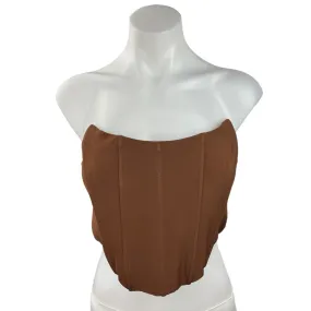 White Fox Women's Brown Strapless Zipper Bodice Bustier Corset Crop Top Size M