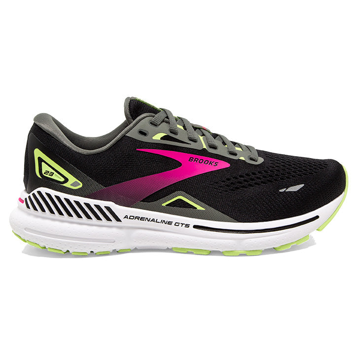 Women's Brooks Adrenaline GTS 23, Black/Gunmetal/Sharp Green, 9 2A Narrow