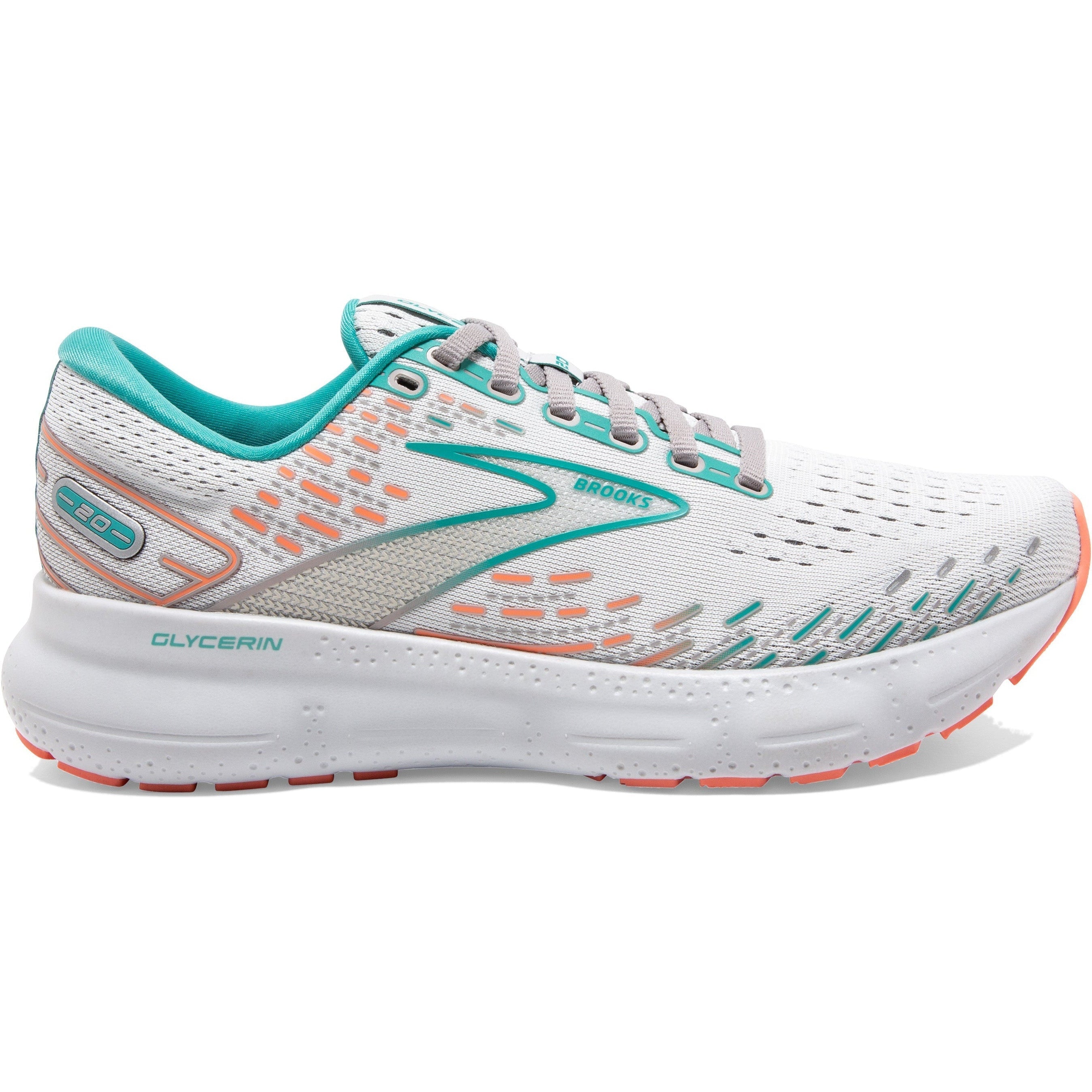 Women's Brooks Glycerin 20, Oyster/Latigo Bay/Coral, 6.5 B Medium